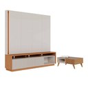 Ver imagem 1 de Conjunto Home para TV com Rack e Mesa de Centro 2 Portas 1 Prateleira MDP MDF 200cm Off White Matte