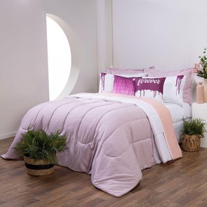 Kit Edredom Linho Colorful Casal King 5 Peças 100% Poliéster - Rosa