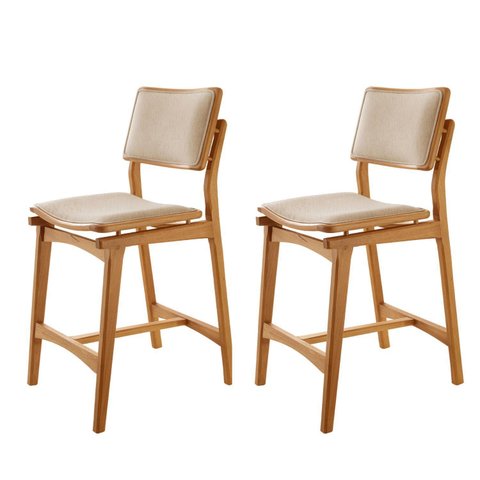 Conjunto com 2 Banquetas em Madeira Eloá Bege/Off White/Imbuia Marrom