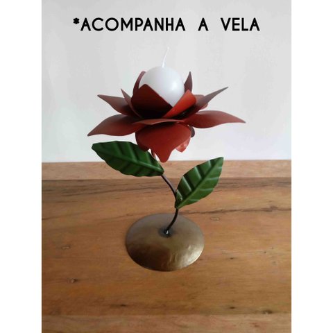 Castiçal de Ferro Simples Barato Artesanal Decoração de Mesa de Jantar - Vermelho