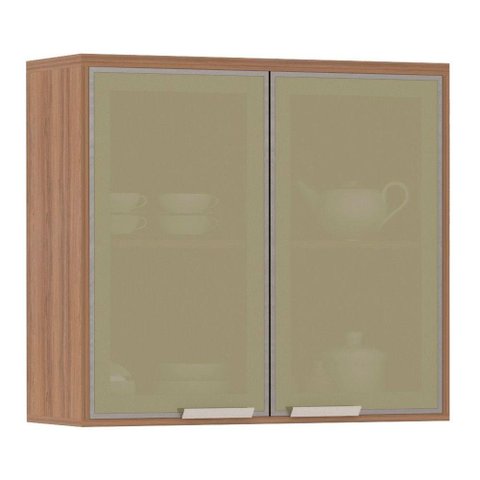 Armário Aéreo 80cm 2 Portas Vidro Reflecta 1 Prateleira Lari