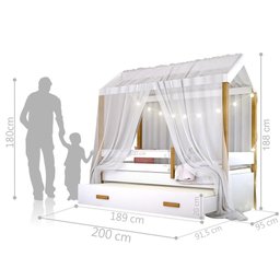 Cama Montessori com Auxiliar Cordão Led e Dossel - Branco - 2