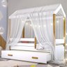Cama Montessori com Auxiliar Cordão Led e Dossel - Branco - 3