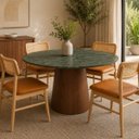 Ver imagem 4 de Mesa de Jantar Cone Redondo 80 Cm Tampo Mármore Verde Guatemala Base Nogueira