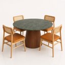Ver imagem 2 de Mesa de Jantar Cone Redondo 80 Cm Tampo Mármore Verde Guatemala Base Nogueira