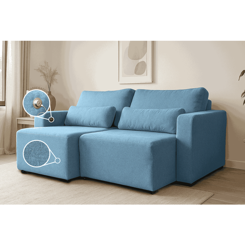 Sofá Baroni no Tecido Linho Modular com 2 Acentos e Conjunto de Almofadas Soltas e 1 Dispositivo Usb