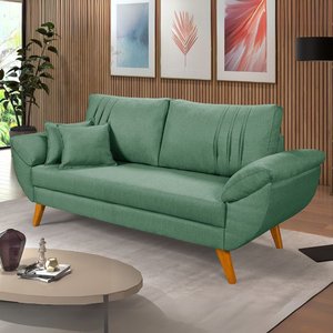 Sofá Texas Retro 3 Lugares Montagem Fácil Almofadas em Linho:verde