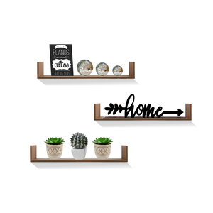 Kit Prateleira Decorativa em U - MDF Amadeirado 60x11,5x20 cm 3 pçs - Smart Eco