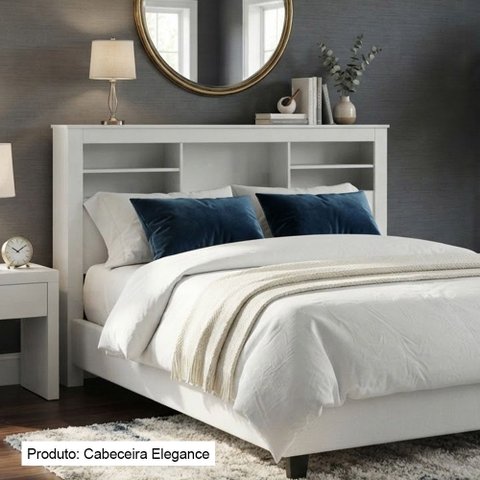 Cabeceira Elegance Queen em Madeira Maciça com Espaço Organizador Design Moderno Branco