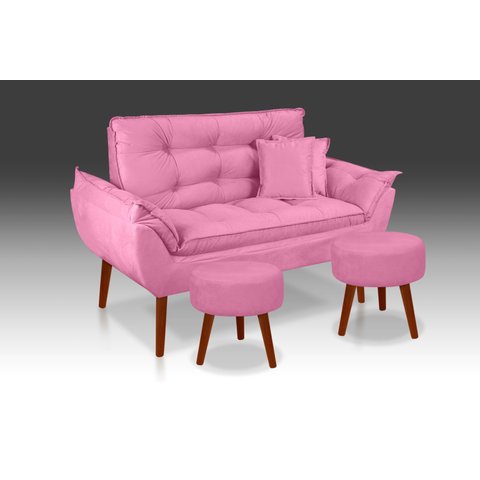 Kit Namoradeira+ 2 Puff Redondo+ 2 Almofadas Suede Rose-Rv Decora