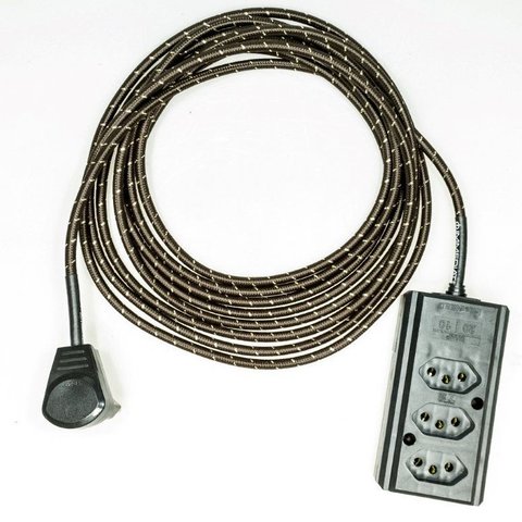 Extensão Elétrica 5 Metros Pp 2x0,75mm² Revestido Tecido Marrom/dourado Cabos Immediate Régua de 3 S