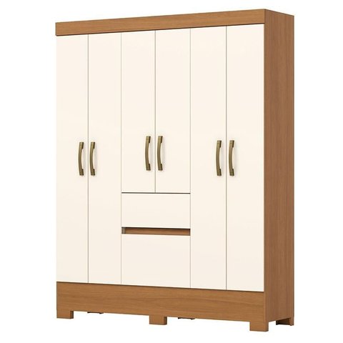 Guarda Roupa Solteiro 06 Portas 02 Gavetas Alexandre Bs04 Cinamomo Off White - Henn - Briz