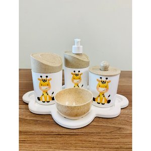 Kit Higiene Girafinha Baby - Madeira C/bandeja Nuvem Branca