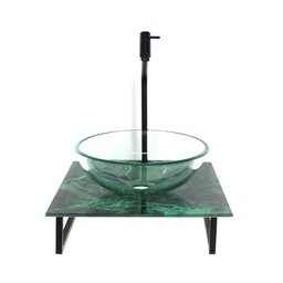 GABINETE DE VIDRO COM CUBA REDONDA INCOLOR COM TAMPO DE VIDRO 40CM X 40CM MÁRMORE VERDE - 2