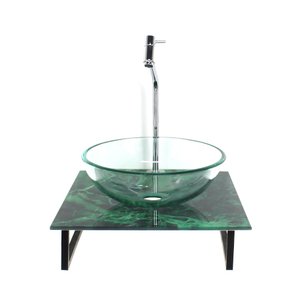 GABINETE DE VIDRO COM CUBA REDONDA INCOLOR COM TAMPO DE VIDRO 40CM X 40CM MÁRMORE VERDE