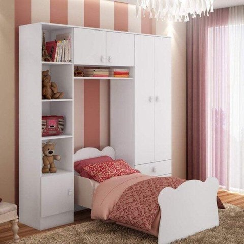 Conjunto Infantil Arco Íris com Guarda-Roupa 5 Portas e Mini Cama Infantil Espresso Móveis Branco