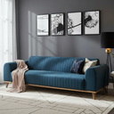 Ver imagem 1 de Sofá Living Átila Velusoft Azul Marinho, 2,50 Metros, Design Retrô.