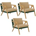 Ver imagem 1 de Kit 03 Poltronas Decorativas Sala Estar Pietra L02 Facto Verde Musgo Linho Bege Escuro - Lyam Decor