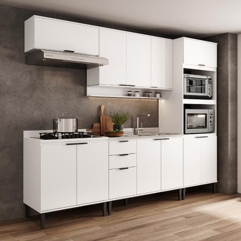 Armário de Cozinha Completa C Balcão Miami Essence Carraro Branco
