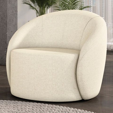 Poltrona Sala Decorativa Redonda 91cm Steve Linho Bege I01 - Mpozenato