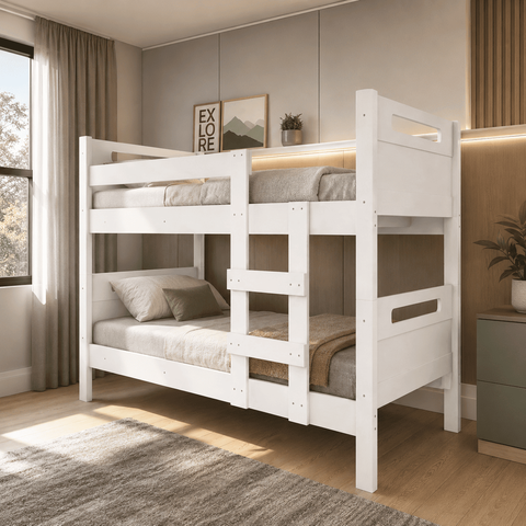 Beliche Solteiro Elo Reforçada 100% MDF Vira Duas Camas com Grade de Proteção - Branco