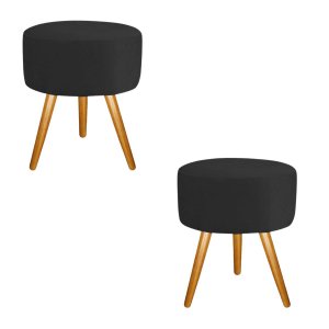 Kit 2 Puff Preto para Decoração Sala de Estar Redondo