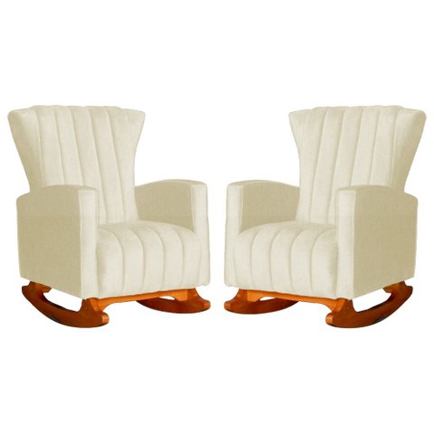Kit 2 Poltronas Estofada Balanço Melinda Suede Marfim