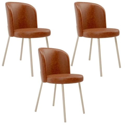 Kit 3 Cadeiras Sala de Jantar Estofada Gavi Arena L02 Couríssimo Camel Lyam Decor