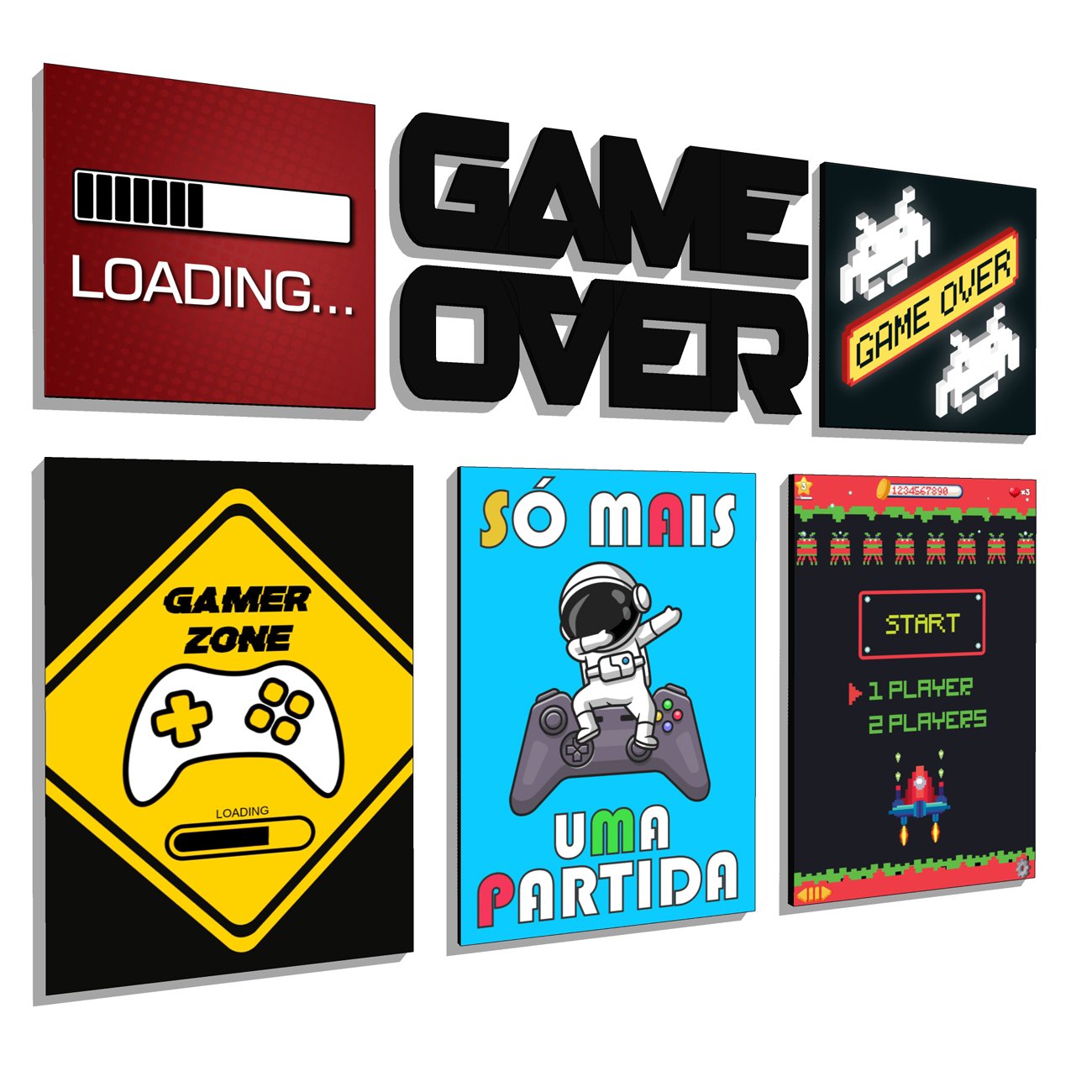 Kit Placas Decorativas Grandes Gamer Escrita Game Over - 2