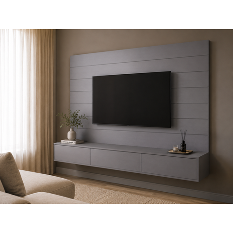 Painel Lambri Cabeceira King 180cm MDF Autoadesivo Parede: Cinza