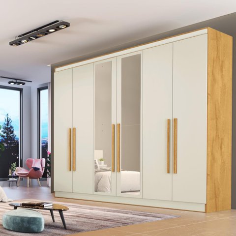 Guarda Roupa Oslo 6 Portas 4 Gavetas com Espelho Mdf - Mademarcs