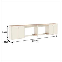 Conjunto de Escritório 4 Peças Smart Office 2 Mesas e 2 Aparador Buffet - Off White e Cedro - 3