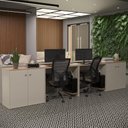 Ver imagem 1 de Conjunto de Escritório 4 Peças Smart Office 2 Mesas e 2 Aparador Buffet - Off White e Cedro