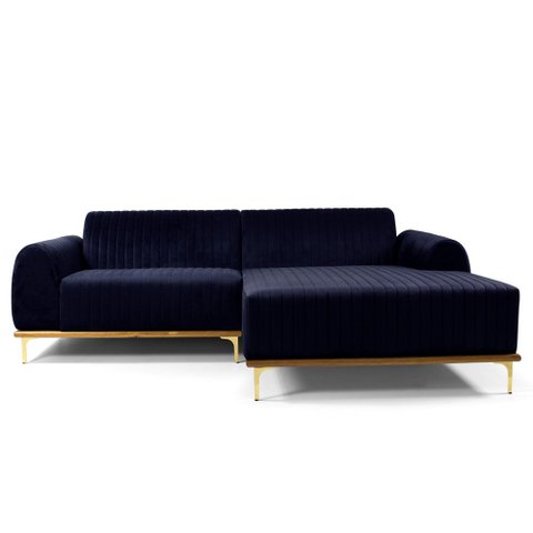 Sofá 3 Lugares Lisboa D07 com Chaise Direita 230cm Veludo Marinho - D’Rossi