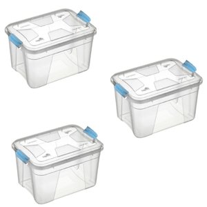 Kit 3 Organizador Plástico Grande  Box Transparente 56 Litros