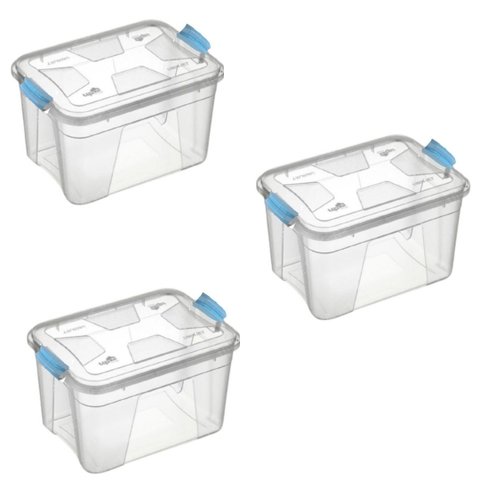 Kit 3 Organizador Plástico Grande  Box Transparente 56 Litros