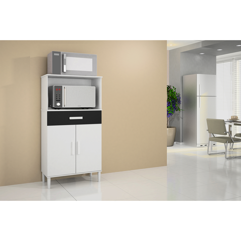 Balcão Micro-Ondas Duplo 2 Portas 1 Gaveta Branco Preto Formimóveis