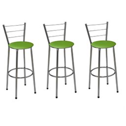 Kit 3 Banquetas Média Cromada Com Encosto Assento Verde - 1