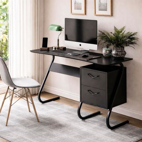 Escrivaninha Mesa Computador Quarto 2 Gavetas Pés em Aço