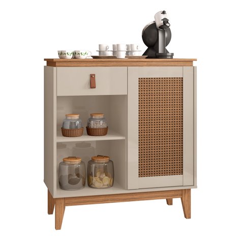 Aparador Café com 01 Gaveta Rubi Off White com Noce - Casa D