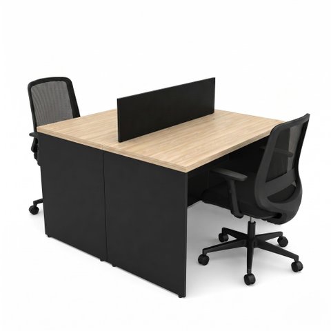 Kit Estação de Trabalho 2 Lugares + 2 Cadeiras de Escritório Ergonômicas Mesa 120x60cm