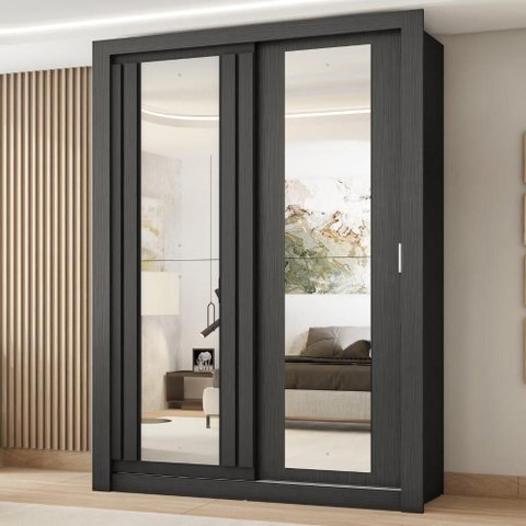 Guarda Roupa Solteiro 2 Portas Darvi com 2 Espelhos Carraro Preto Touch