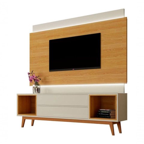 Rack com Painel Horizon 1.8 com Led Off White com Nature - Moveisaqui