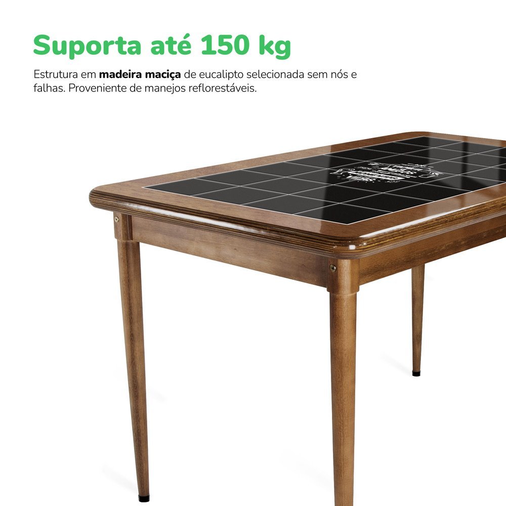 Mesa retangular para varanda gourmet em madeira e 28 azulejos com 3 cadeiras de madeira - Familia e  - 8