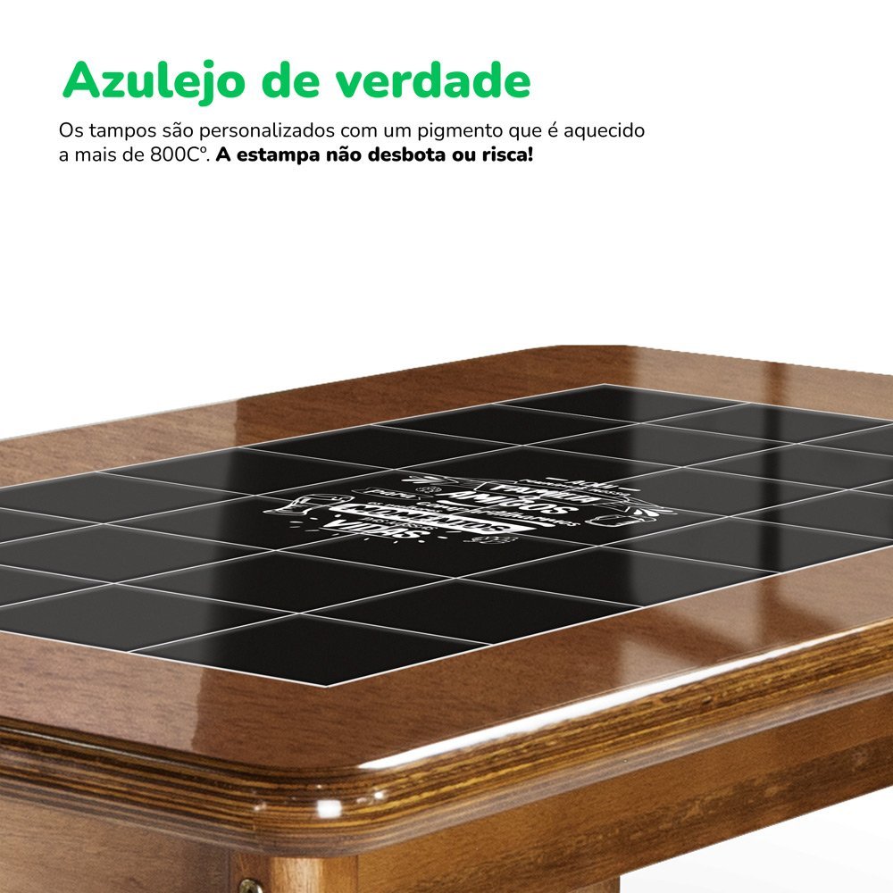 Mesa retangular para varanda gourmet em madeira e 28 azulejos com 3 cadeiras de madeira - Familia e  - 6