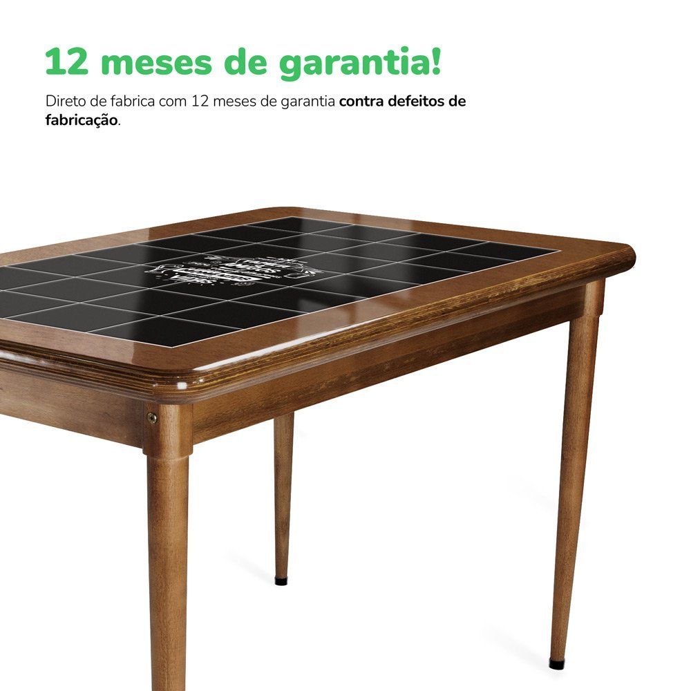 Mesa retangular para varanda gourmet em madeira e 28 azulejos com 3 cadeiras de madeira - Familia e  - 10