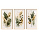 Ver imagem 3 de Kit 3 Quadros Folhagem Verde Dourado Aquarela com Moldura Bambu