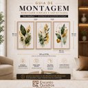 Ver imagem 4 de Kit 3 Quadros Folhagem Verde Dourado Aquarela com Moldura Bambu
