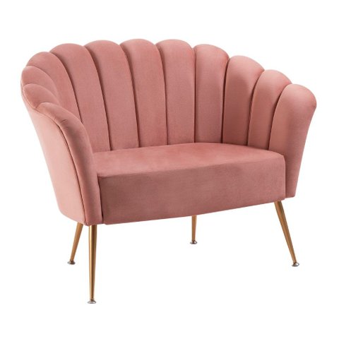 Sofá Pétala Slim Veludo Rosa Aço Dourado - Daf Mobiliário
