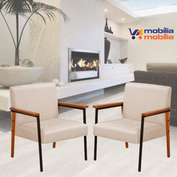 Kit 2 Poltronas Decorativas Fontana para Sala de Estar Aveludada Bege - Mobilia Mobilia - 2
